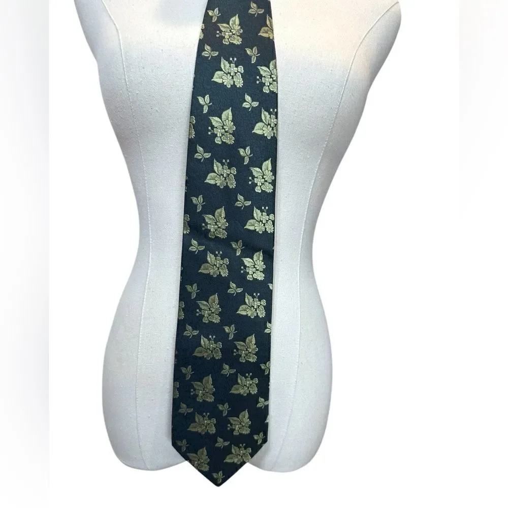 🔥 Valentino 100% Silk Floral Gold Accents Tie
